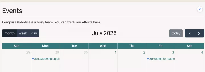 event calendar screen