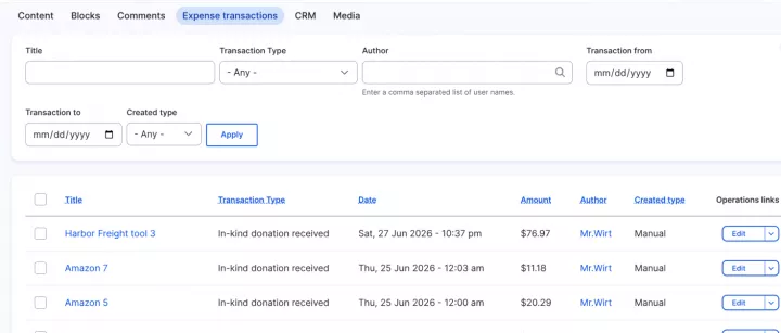 example of expenses tracked